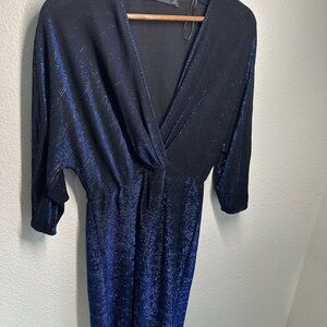 Zara Shimmering Blue Midi Dress Size M